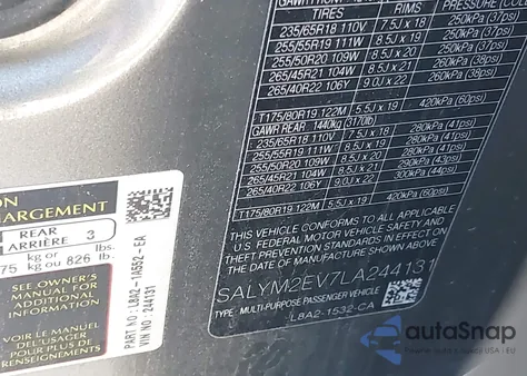 2020 Land Rover Range Rover Velar P380 R-Dynamic Hse z USA, uszkodzony, nr VIN SALYM2EV7LA244131